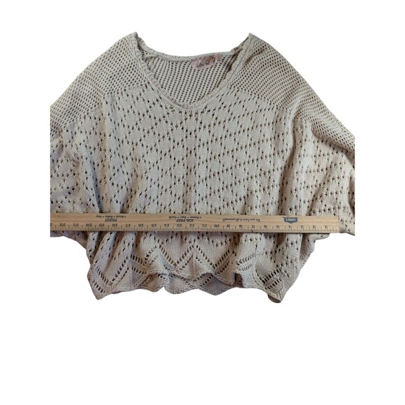Willow & Root BUCKLE Sweater Women's L Beige Open Knit Cropped Scalloped Cotton - Picture 4 of 7